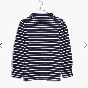 Madewell Gathered-Sleeve Mockneck Top in Stripe